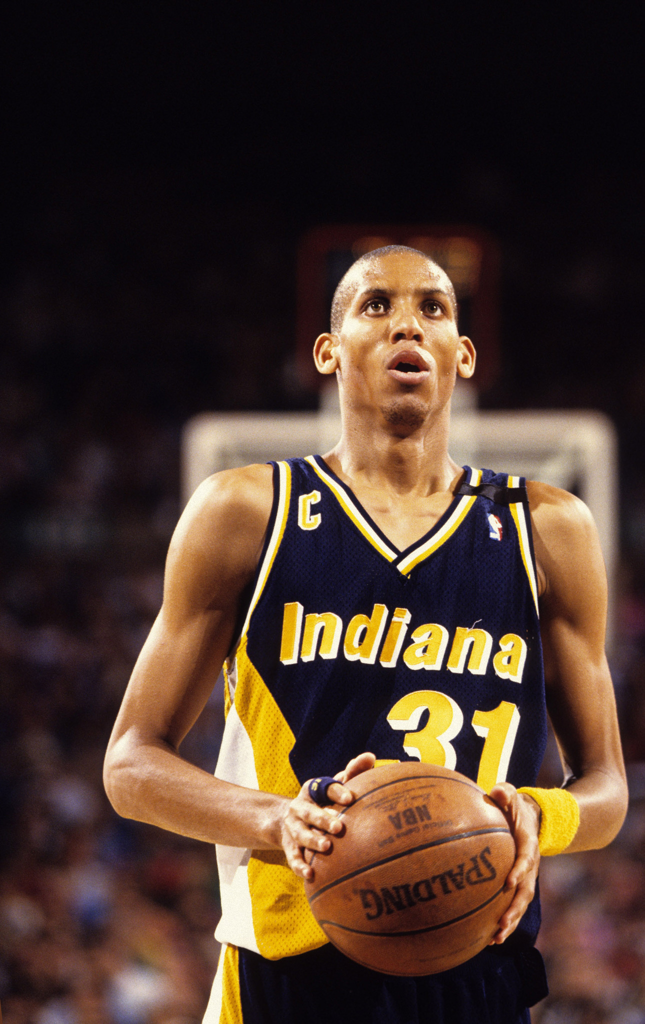 1994-1995: Reggie Miller #31 of the Indiana Pacers plays against the New York Knicks at Madison Square Garden.